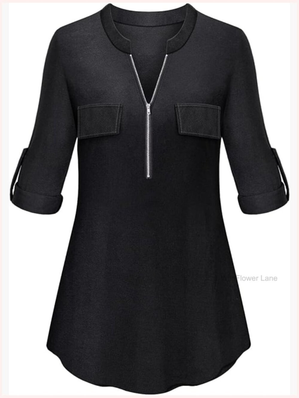 Women's Casual Long Sleeve Zip V Neck Plaid Tunic Blouse